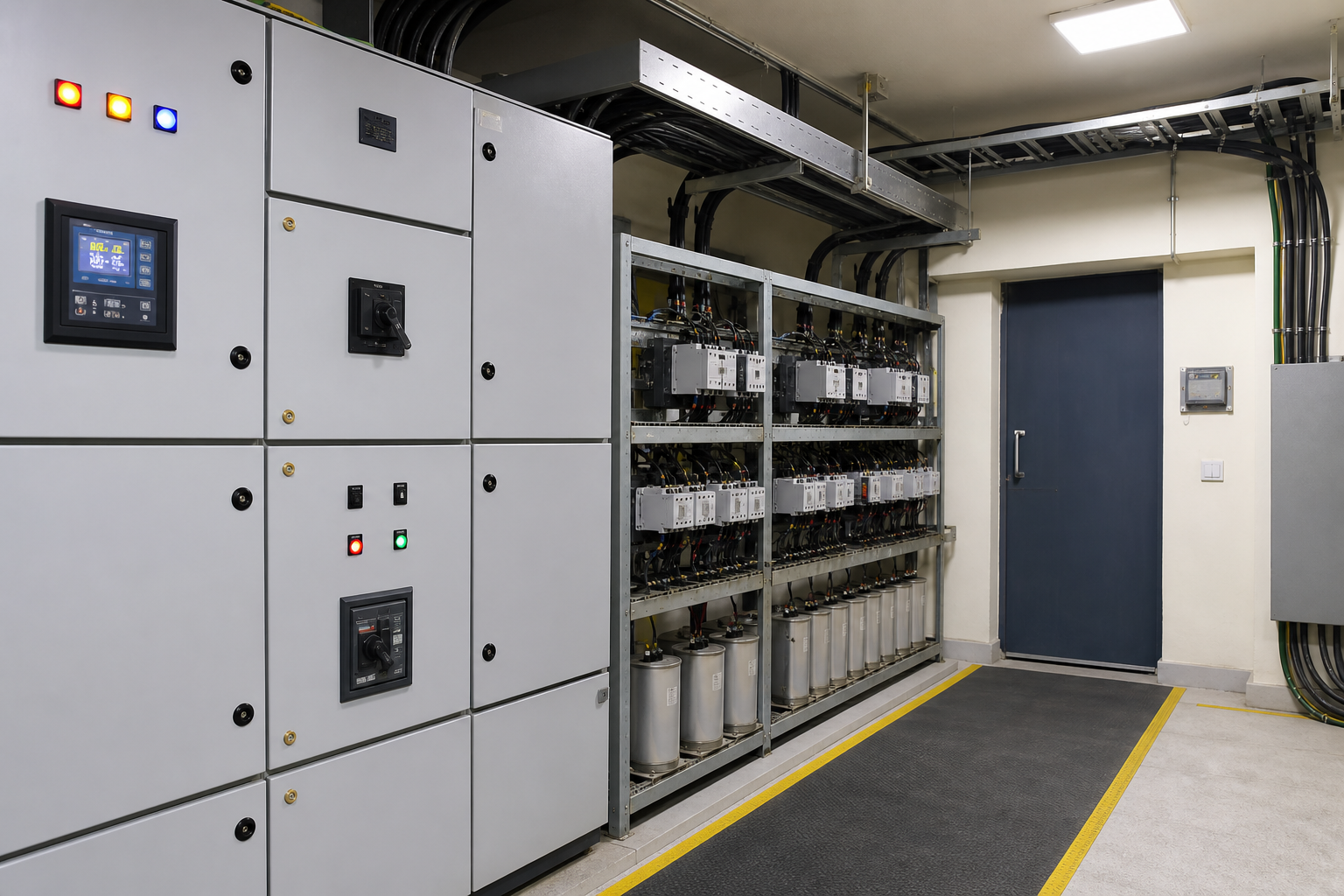 Power quality in Chennai housing societies electrical room with APFC capacitor panel